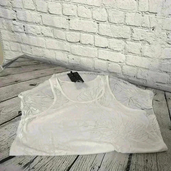 NWT TEREZ WHITE‎ PALM CREWNECK SLEEVLESS BURNOUT TANK COVERUP SIZE M - Picture 1 of 9